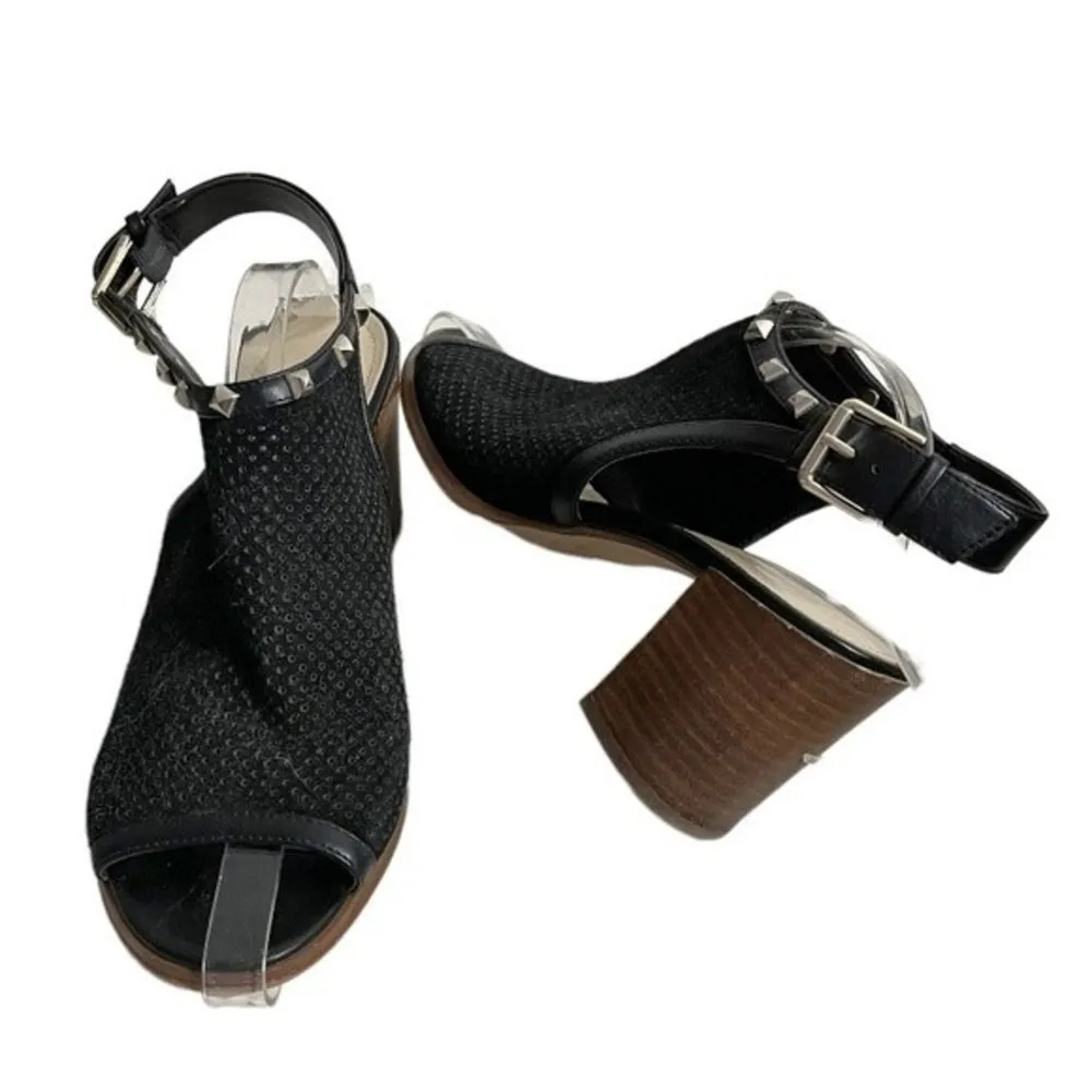 MARC FISHER Black Perforated Suede Stacked Block Heels Peep Toe Size 9.5 - Image 7