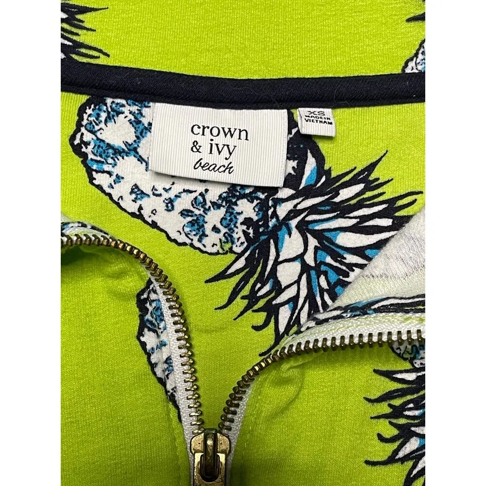 Crown & Ivy Beach Kiwi Green Pineapple Full Zip Activewear Jacket XS - Image 6
