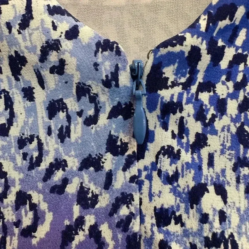 REBECCA TAYLOR Silk Leo Fever Blue Crush Leopard Peplum Ruffle Blouse Size 6 S - Image 11