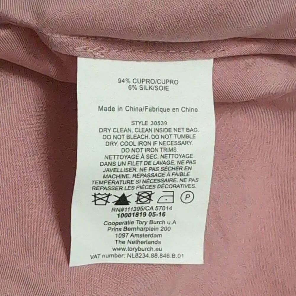 Tory Burch Giselle Tunic Pink Embellished Short Sleeve V-Neck Silk Blend Size 0 - Image 5