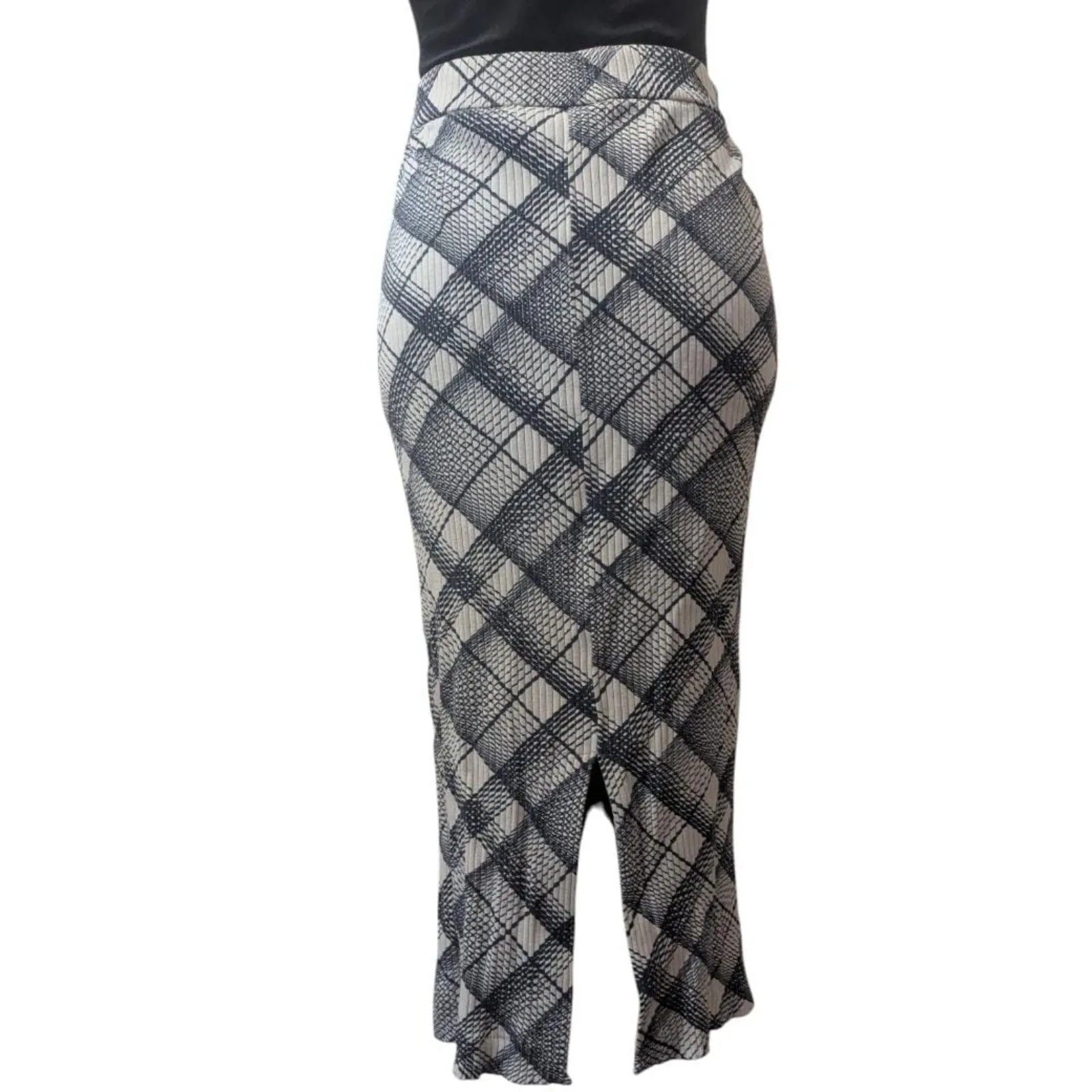 Club Monaco Textured Plaid Ribbed Knit Maxi Skirt Large - Image 7