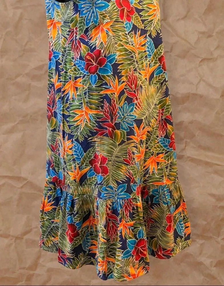Vintage Blue Green Multicolor Hawaiian Sleeveless Midi Dress Size L - Image 7