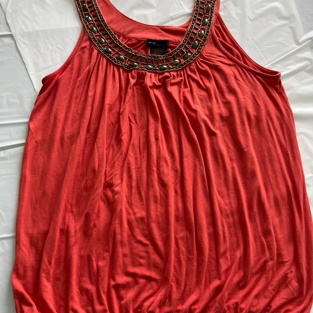 Grace Elements  Tank with Round Beaded Neckline Size L Orange EUC - Image 6