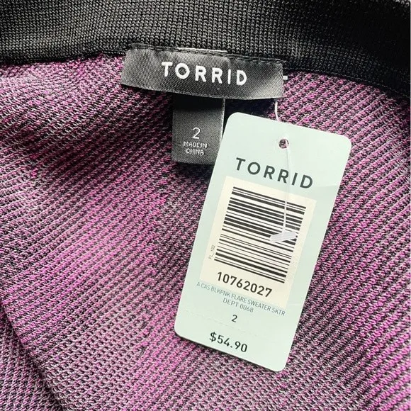 NWT Torrid Sweater Knit Skater Skirt Purple Pink Black Ikat Print Size 2X NEW - Image 9
