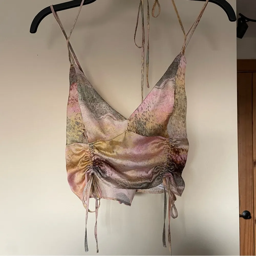 TopShop Abstract Bohemian Fairycore Strappy Satin Crop Top Size 6 - Image 3