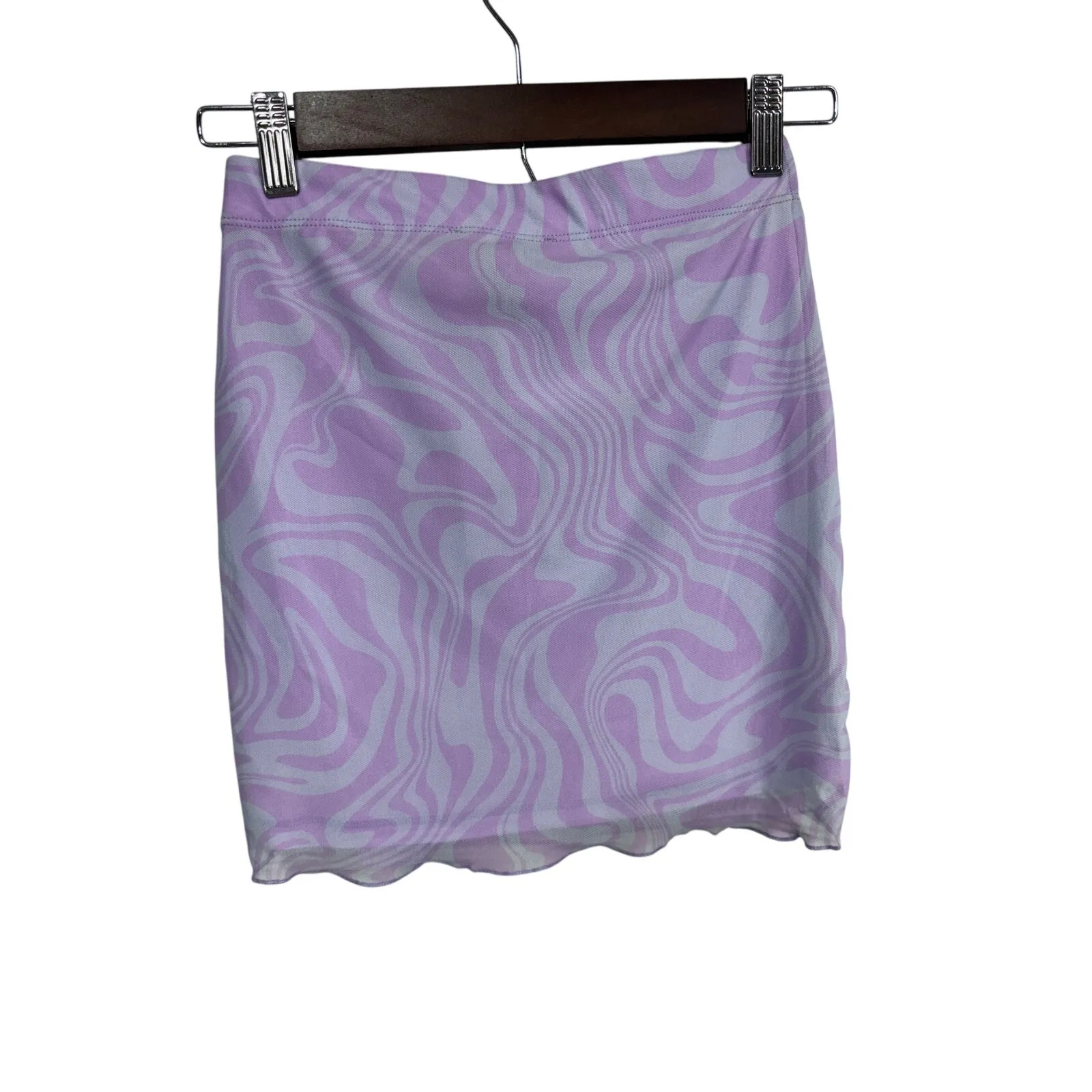 Forever 21 Y2K Lavender Sky Blue Swirl Print Mini Skirt Lace Trim Women's XS New - Image 3