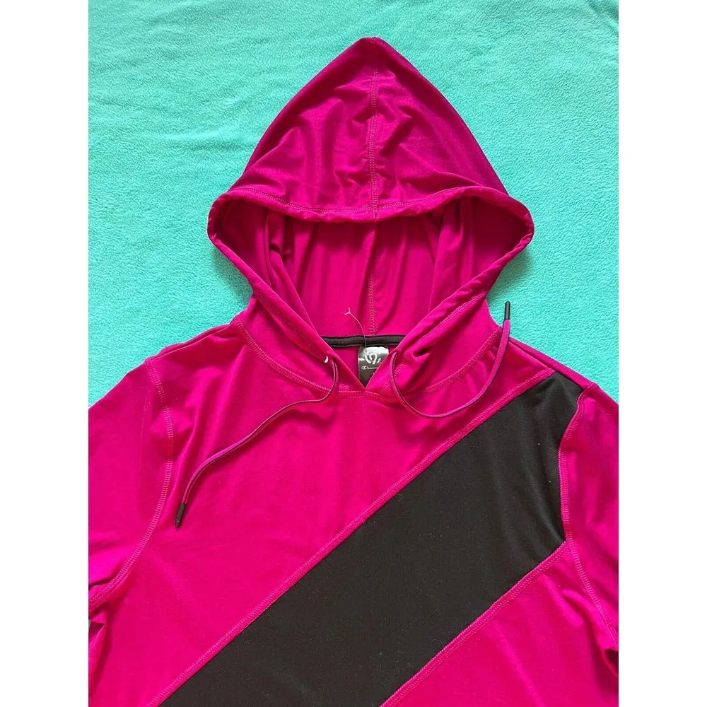 Champion Women's Sz M Black &‎ Dark Pink Thumb Hole Hoodie Work Out Runner Top - Image 3