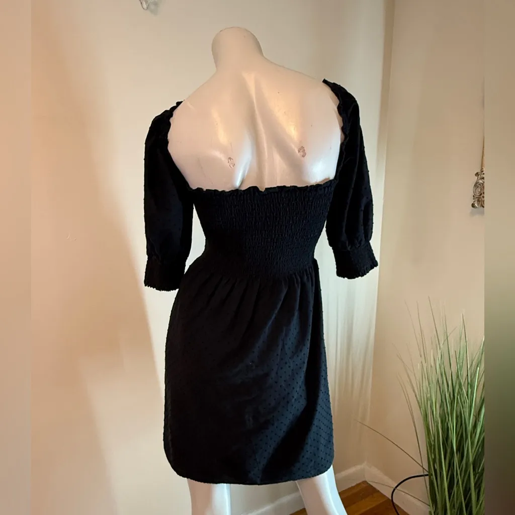 Kourt Portia Mini Dress Black Cotton Swiss Dot Smock Bodice Size Medium EUC - Image 4