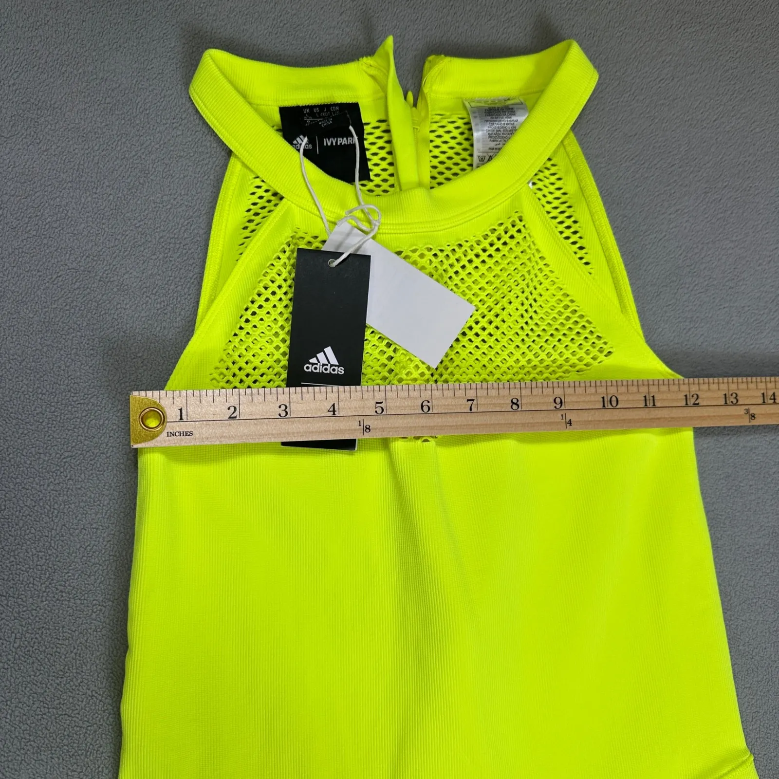 NWT Adidas x Ivy Park Beyonce L Mesh Knit Catsuit Yellow Sleeveless Jumpsuit - Image 7