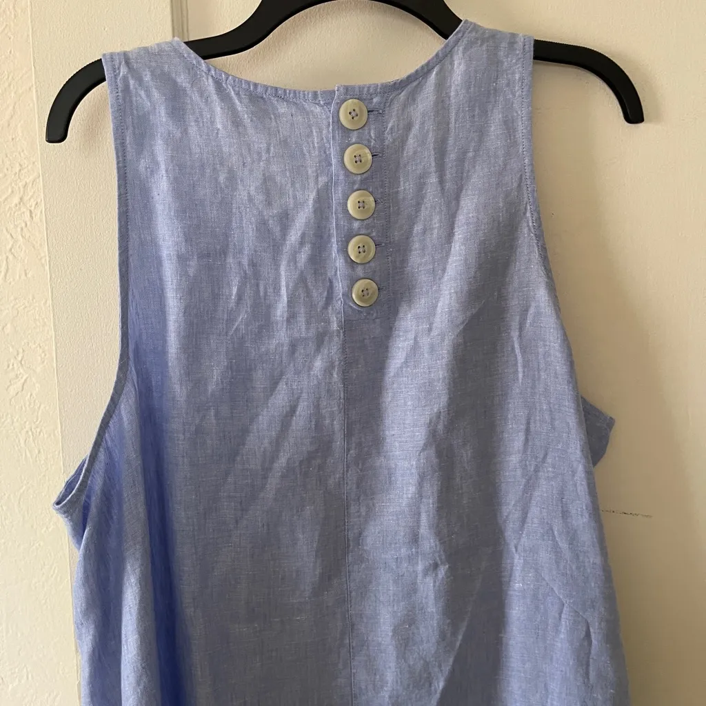 J Crew 100% Linen Blue Dress White Buttons Beach Vacation Nautica Preppy XXL - Image 8