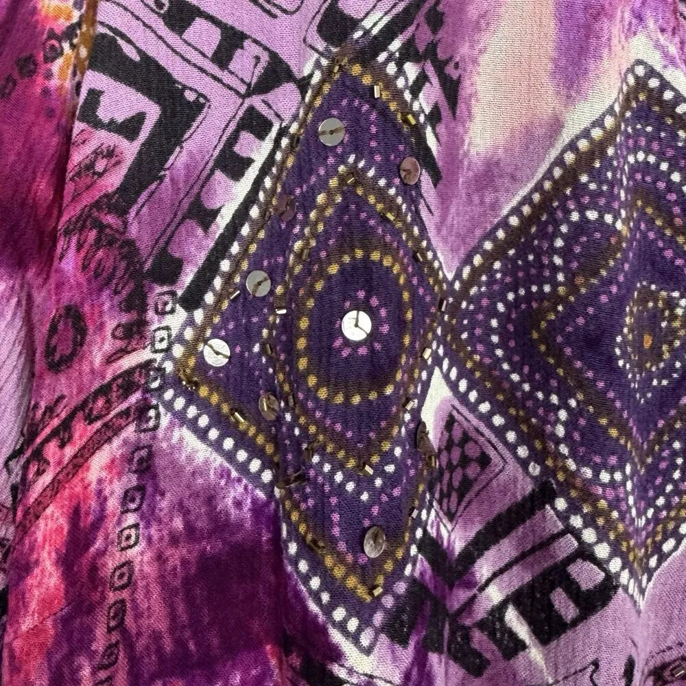 Dressbarn Tunic Top 2X Whimsical Fairy Multicolor Artsy Beaded Sequins V-Neck - Image 6
