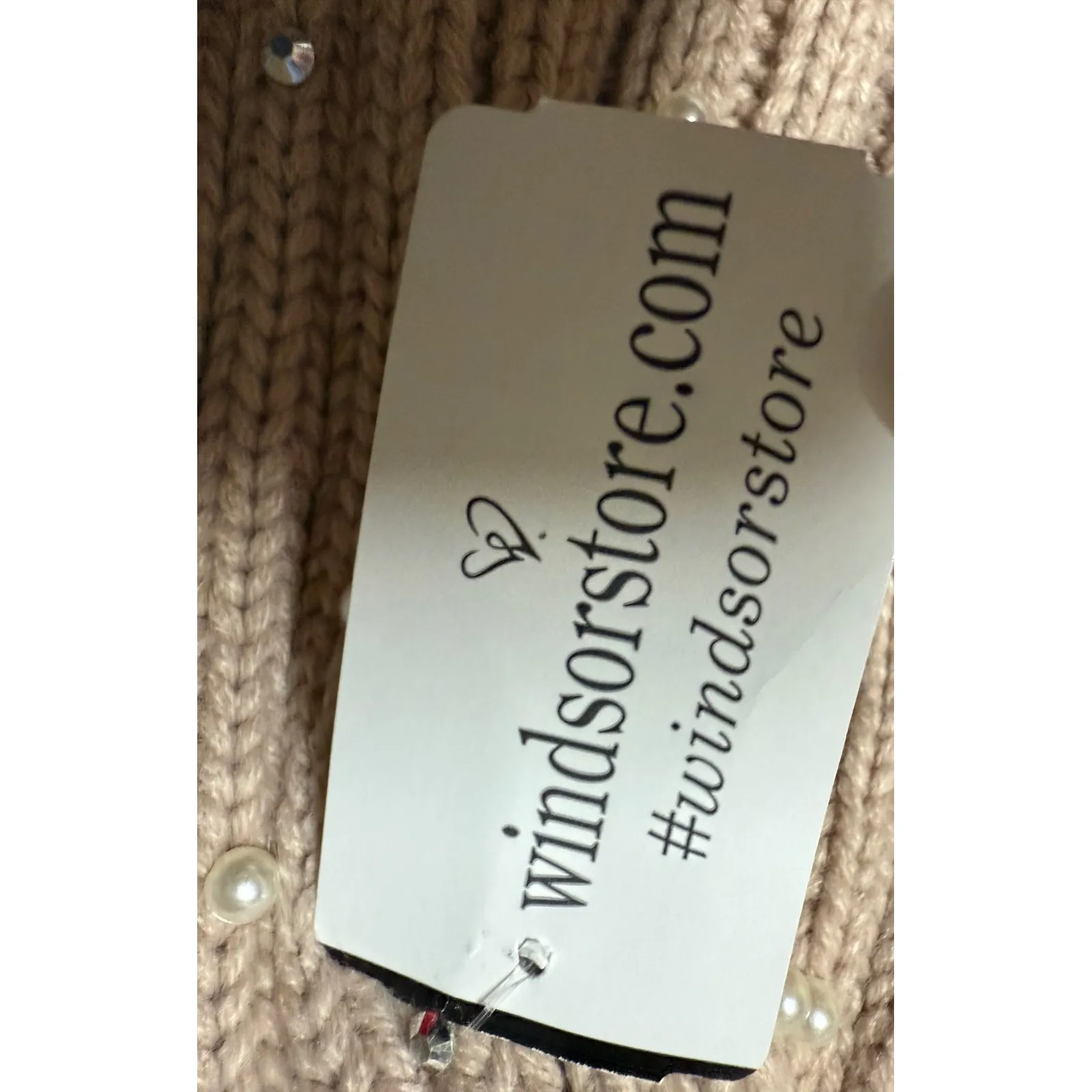 Windsor Pink Mauve Rhinestone Pearl Pompom Beanie NWT Winter Snow Fashion - Image 6