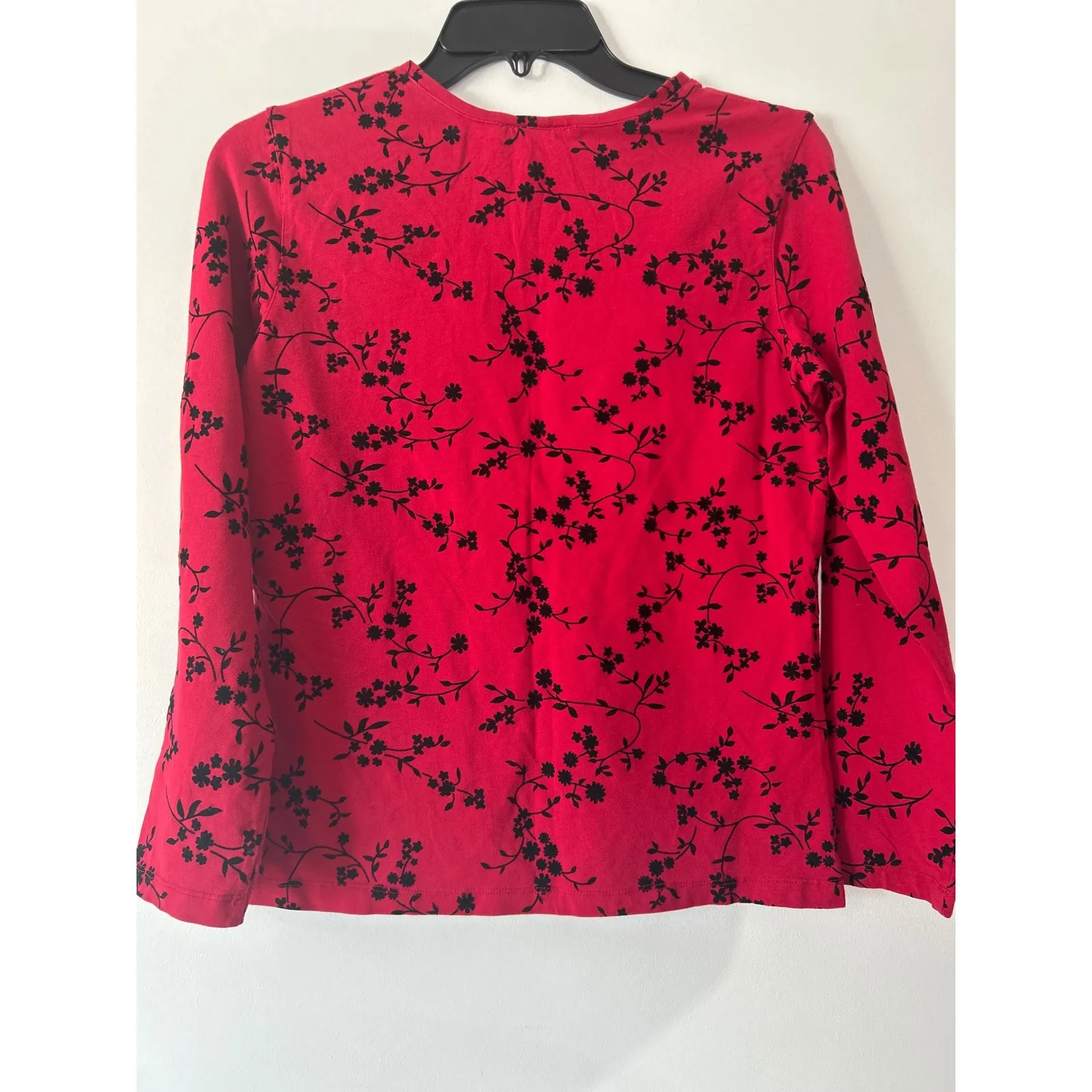 Talbots Petites Red Black Floral Print Long Sleeve Crew Neck Top Stretchy Size P - Image 2