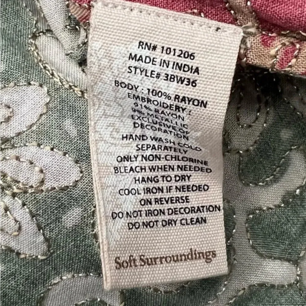 Soft Surroundings Long Cardigan Kimono Paisley Floral Embroidered Sequins Saree - Image 9