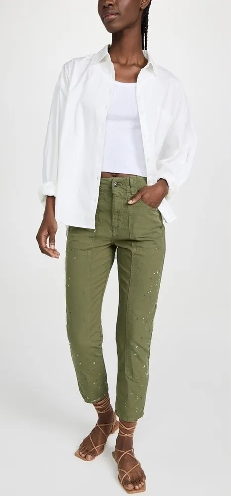 New Veronica Beard Pants Women 28 Twill Boho Ankle Carpenter Artsy Utility Olive - Image 1