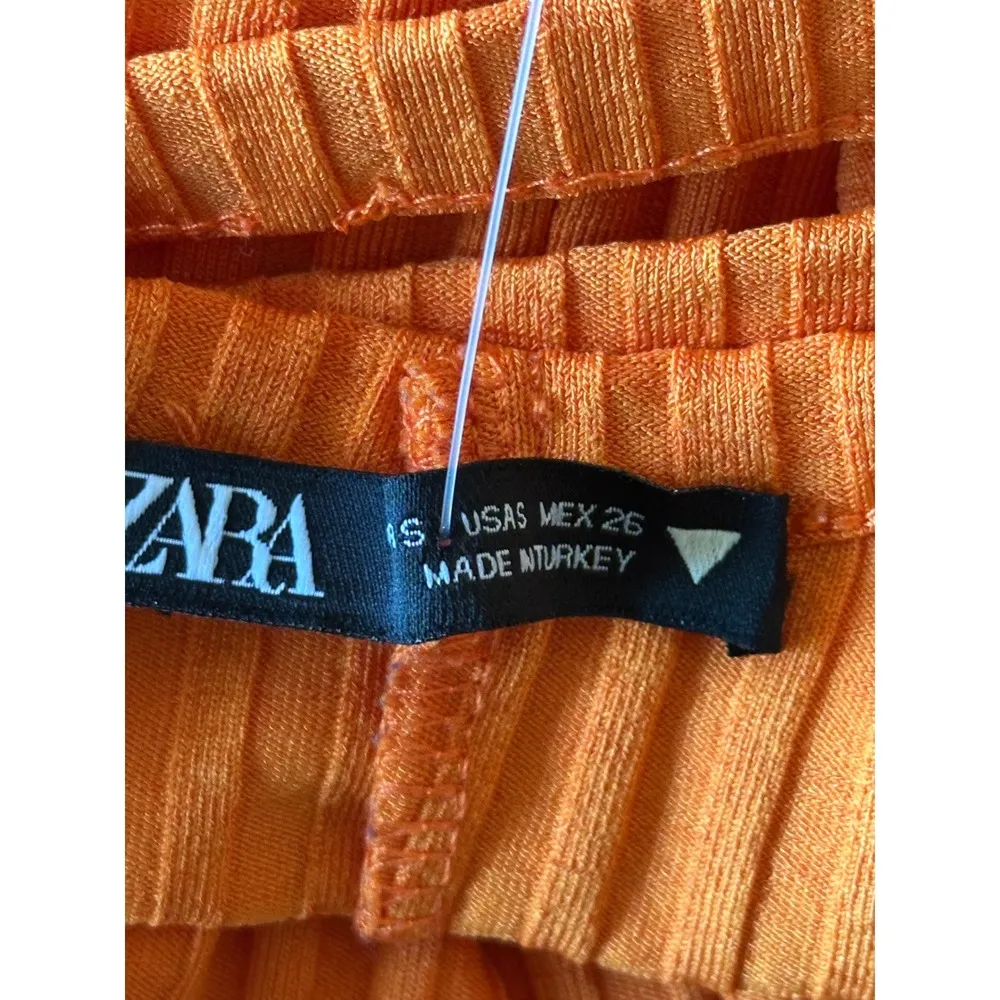 Zara Bodycon Dress Crisscross Back Ribbed Knit Sleeveless Orange S - Image 3