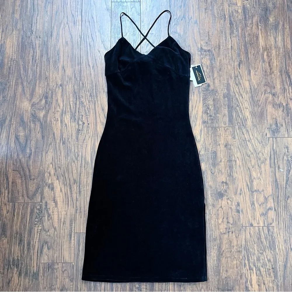 Juicy Couture • Stretch Velour Cross Back Slip Dress midi black velvet strappy - Image 3