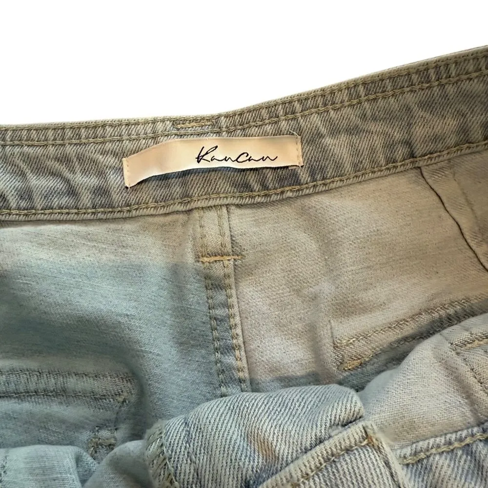 KanCan Womens Light Wash Cargo Jeans With Frayed Hem & Pockets Size W11 29 Blue - Image 2