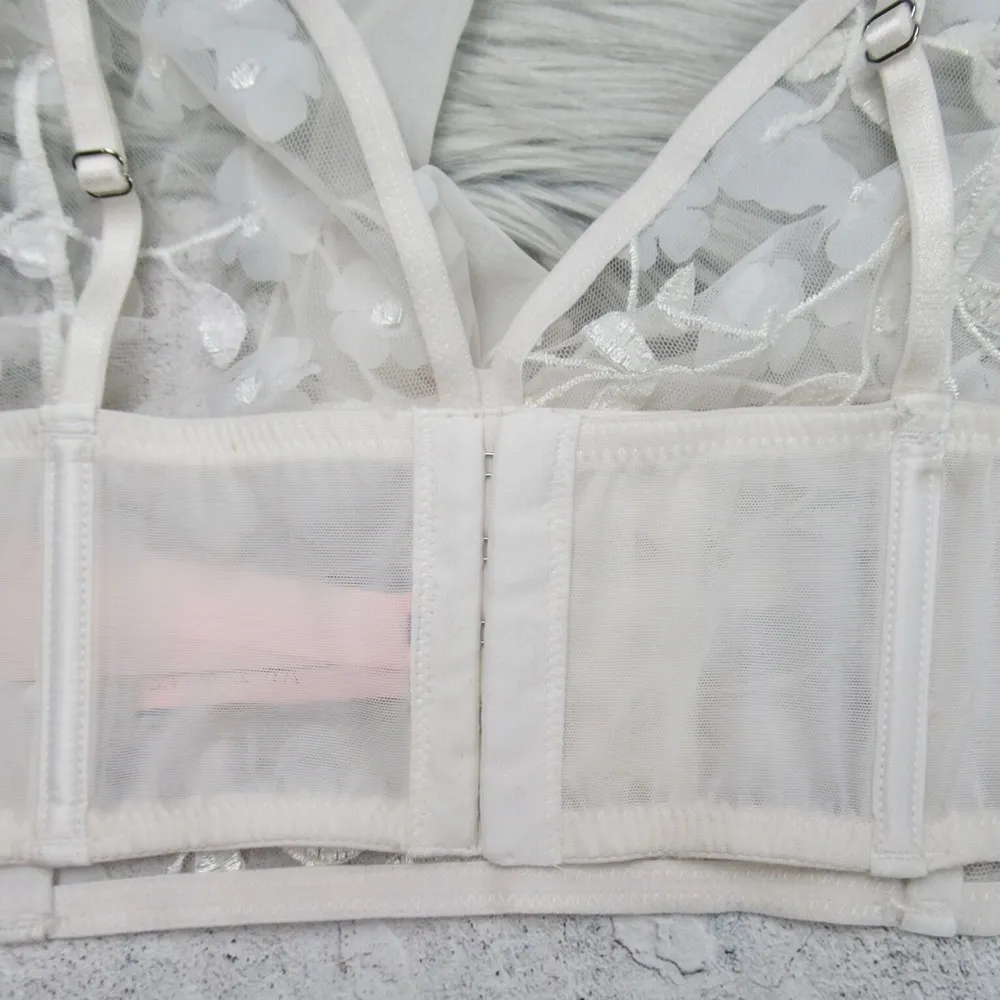 VICTORIAS SECRET Dream Angles Unlined Longline Bra Sheer Lace Floral Bralette XL - Image 7