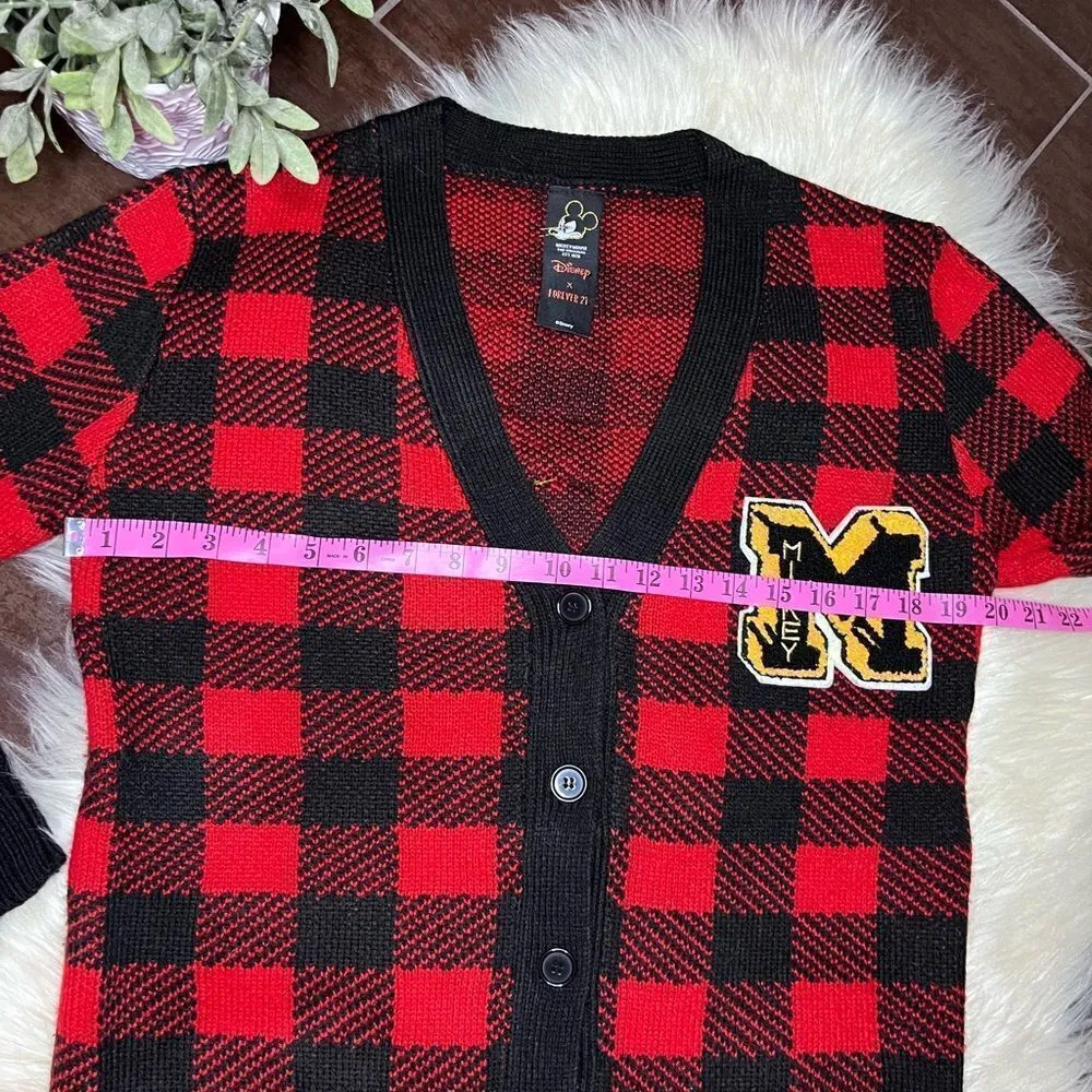 Disney Mickey Mouse X Forever 21 Checkered plaid Cardigan 90th anniversary sz SM - Image 8