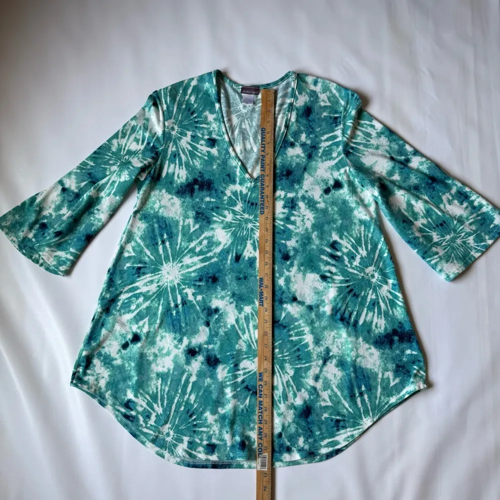 Jordan Taylor Teal Multi color Soft V-Neck tunic top‎ or swimsuit cover. Size XL - Image 2
