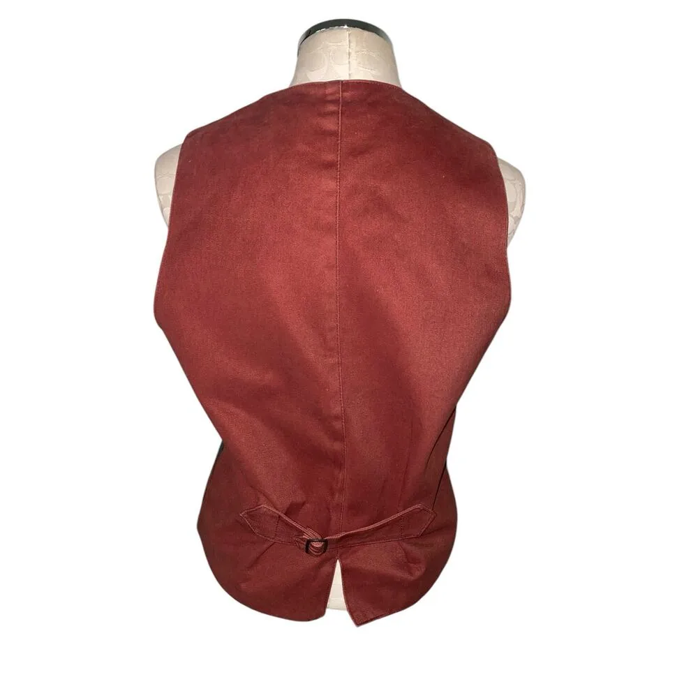 Vintage Ruff Hewn Floral Tapestry Sleeveless Rust Red Vest Waistcoat Size Medium - Image 2
