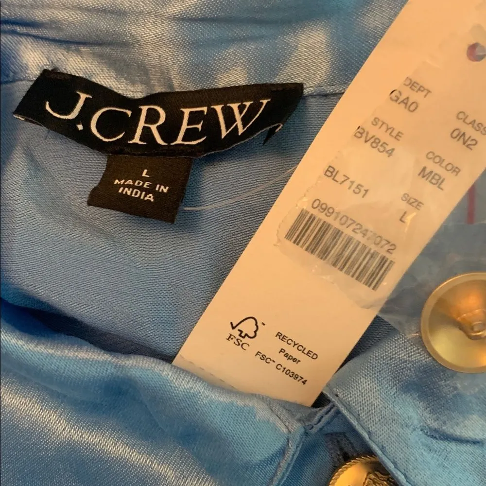 J. Crew Lady shirt-jacket New in luster crepe satin bluebird Size L - Image 7