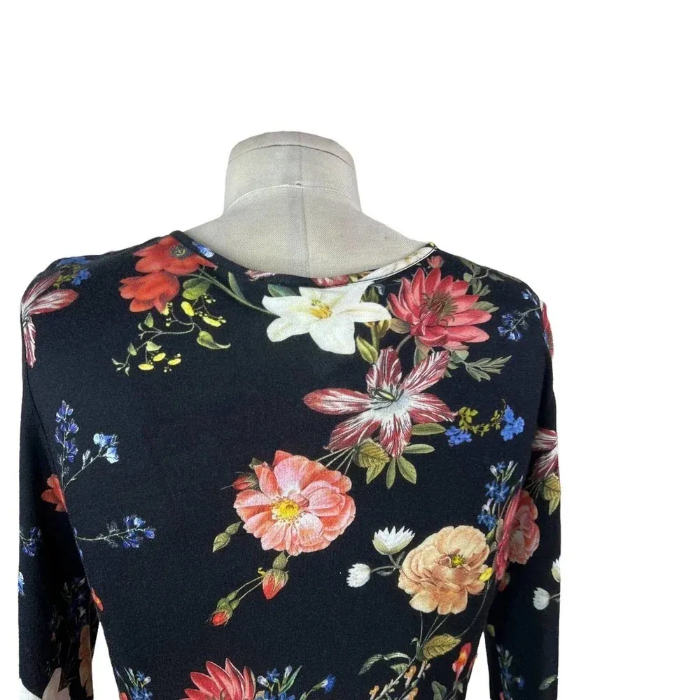 Anthropologie Farm Rio Top Blouse Long Sleeve Jersey‎ Floral Print Black Size XS - Image 9