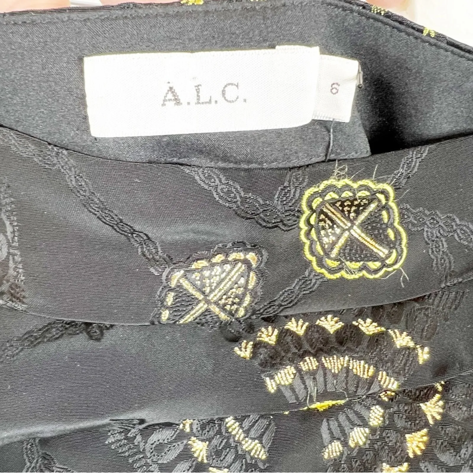 NWT A.L.C Avalon Metallic Printed‎ Gathered Mini Skirt 6 Black - Image 7