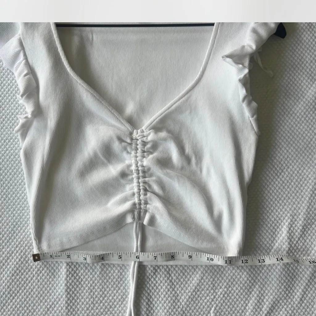 ZARA  White Ruffled‎ Crop Blouse with Tie Front - Image 7