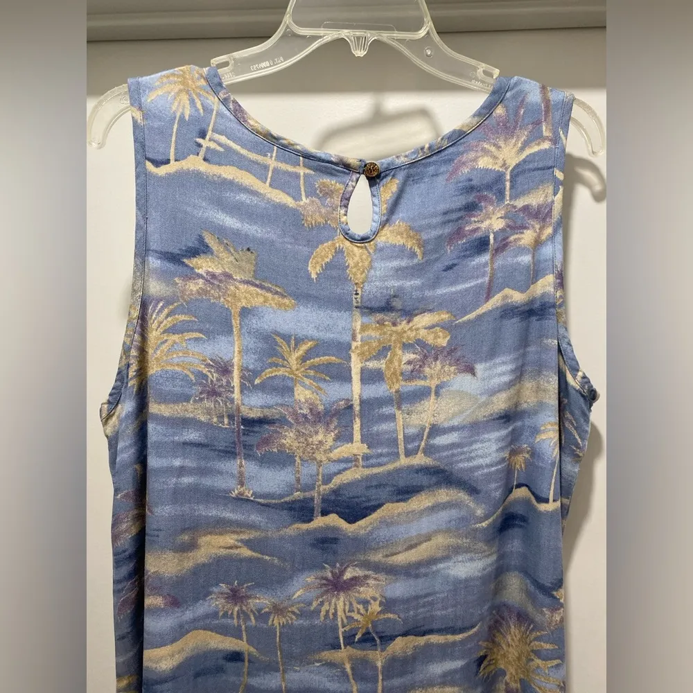 VTG Caribbean Joe Let Go Blue Hawaiian Palm Tree Print Sleeveless Maxi Dress - L - Image 10