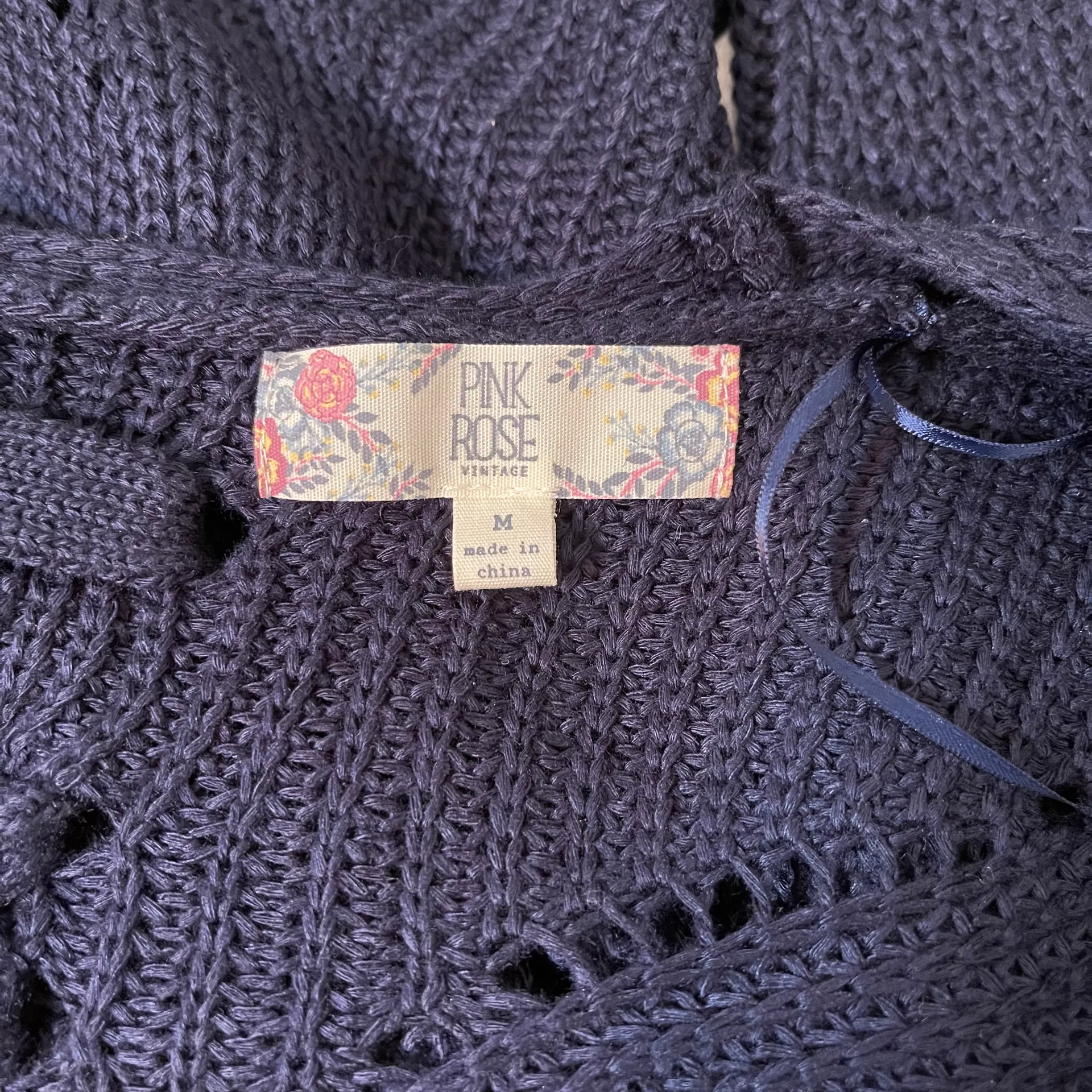 Navy Open Knit Lace Back Cardigan - Image 9