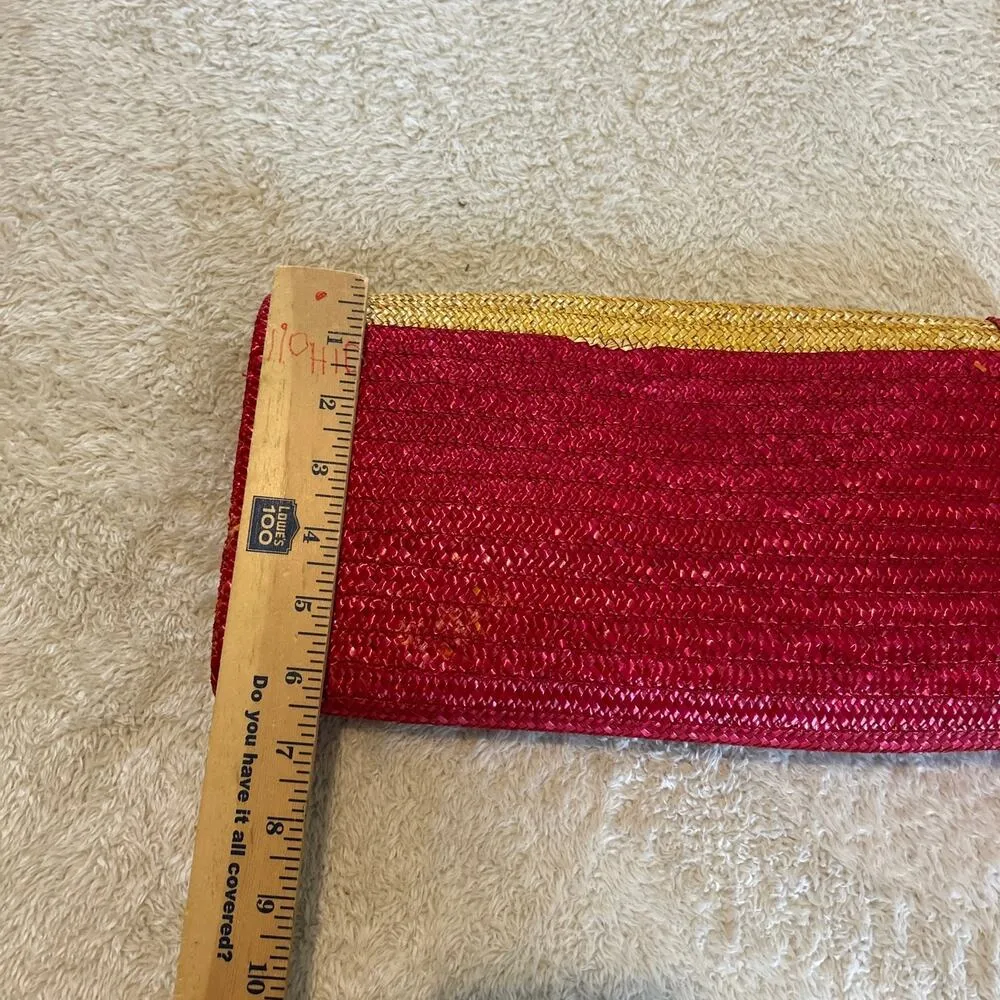 LS Ayers Vintage Purse Red Woven Straw Vintage Rainbow Made in Italy Striped - Image 9