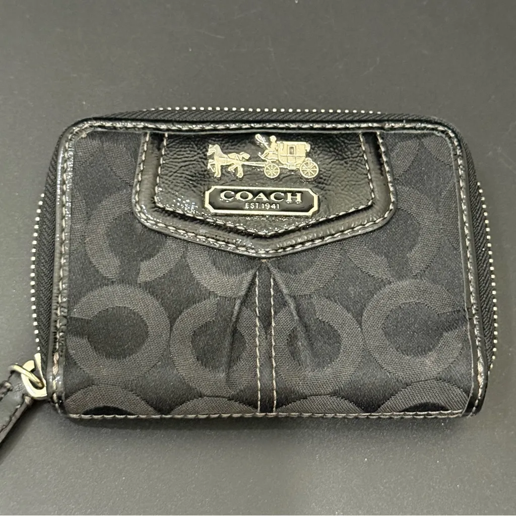 COACH Madison Op Art Black Signature C Canvas Carriage Logo Zip Bifold Wallet - Image 5