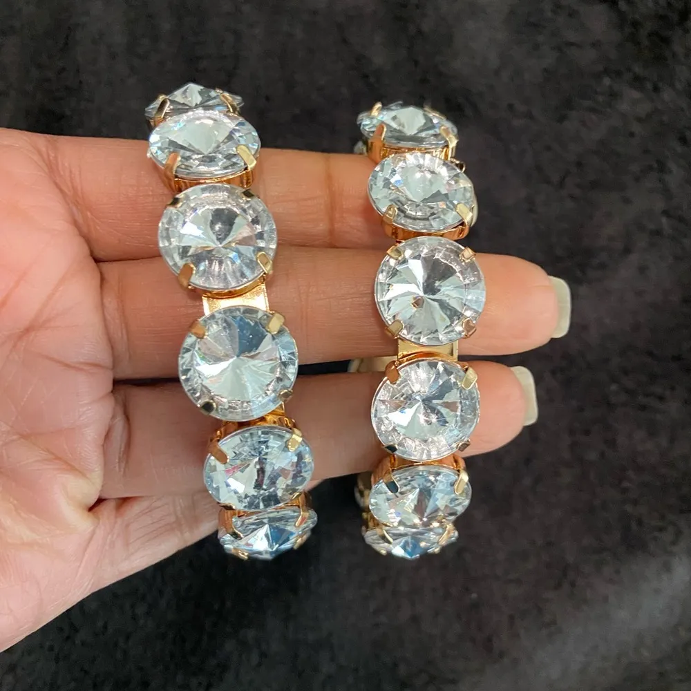 Elegant Exaggerated Chunky Gold Crystal Hoop Earrings - Image 7