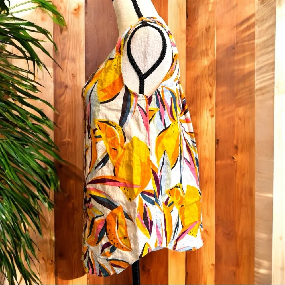 C&C CALIFORNIA 100% Linen Tropical Lemon Print Sleeveless Tunic Top - Medium - Image 2