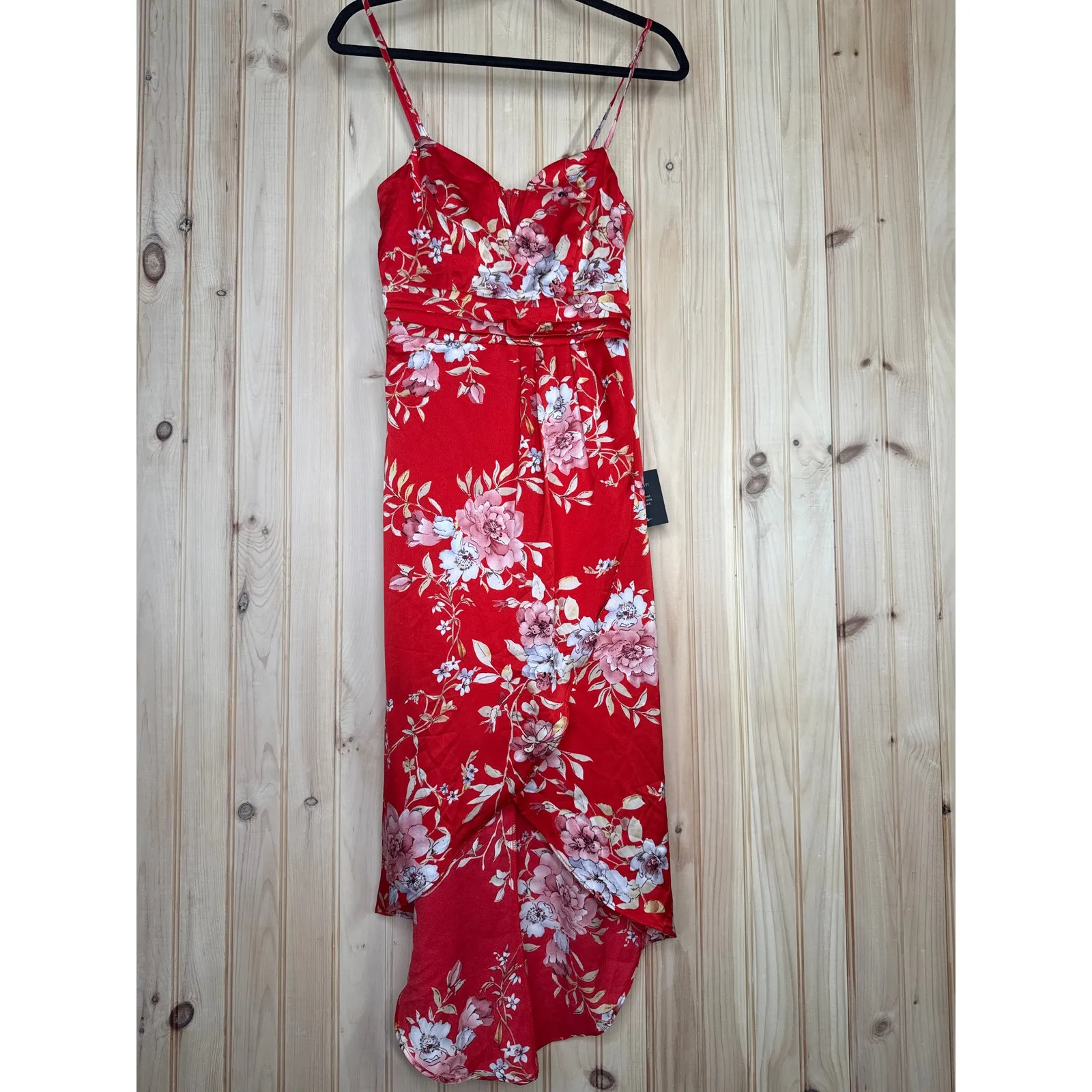 NWT Lulus My Favorite Day Red Floral Print Tulip Skirt Midi Dress Party Size XS - Image 2