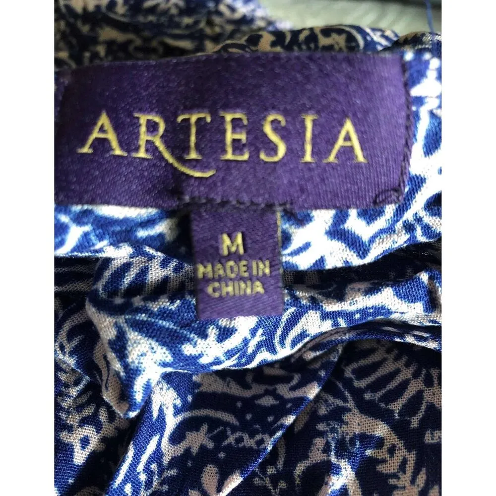 Artesia Boho Chic Button Front Short Sleeve Maxi tasel neck closing size medium Blue - Image 12