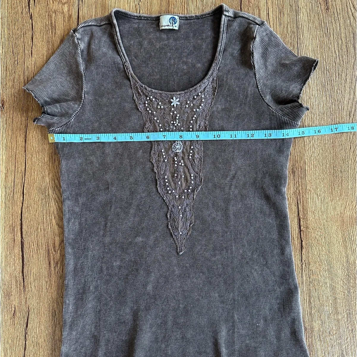 Vtg One World Beaded Acid Washed Brown Blouse Size Medium - Image 4
