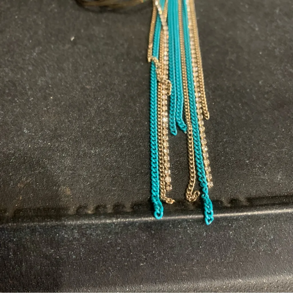 bebe Boho Retro Earring Set Hoop Studs Dangle Blue and Silver with Crystals New - Image 4