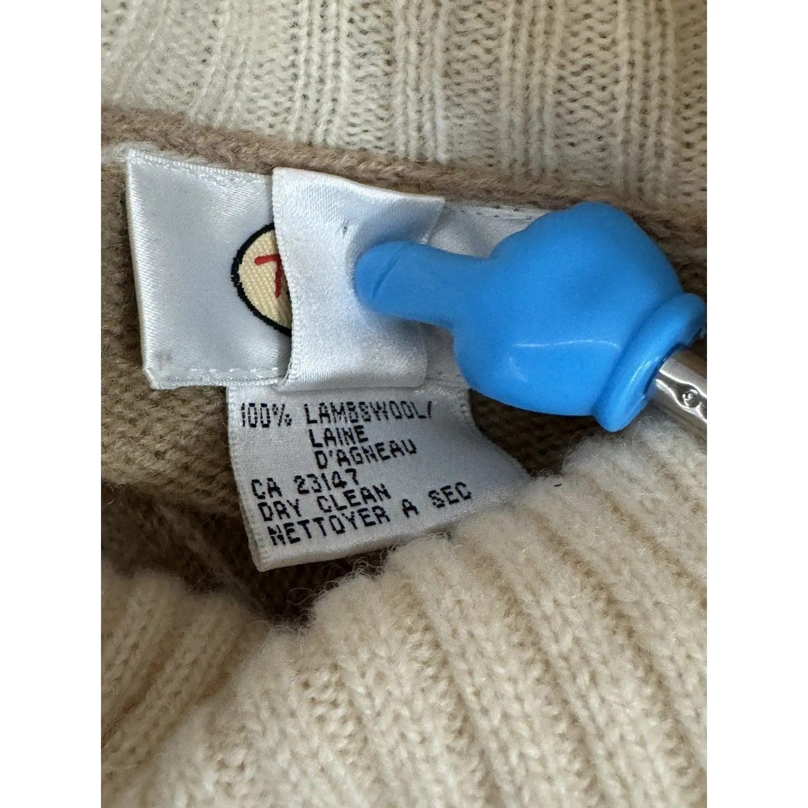 Talbots Lambswool Sweater Turtleneck Beige Cream Snowflake Medium XL - Image 5