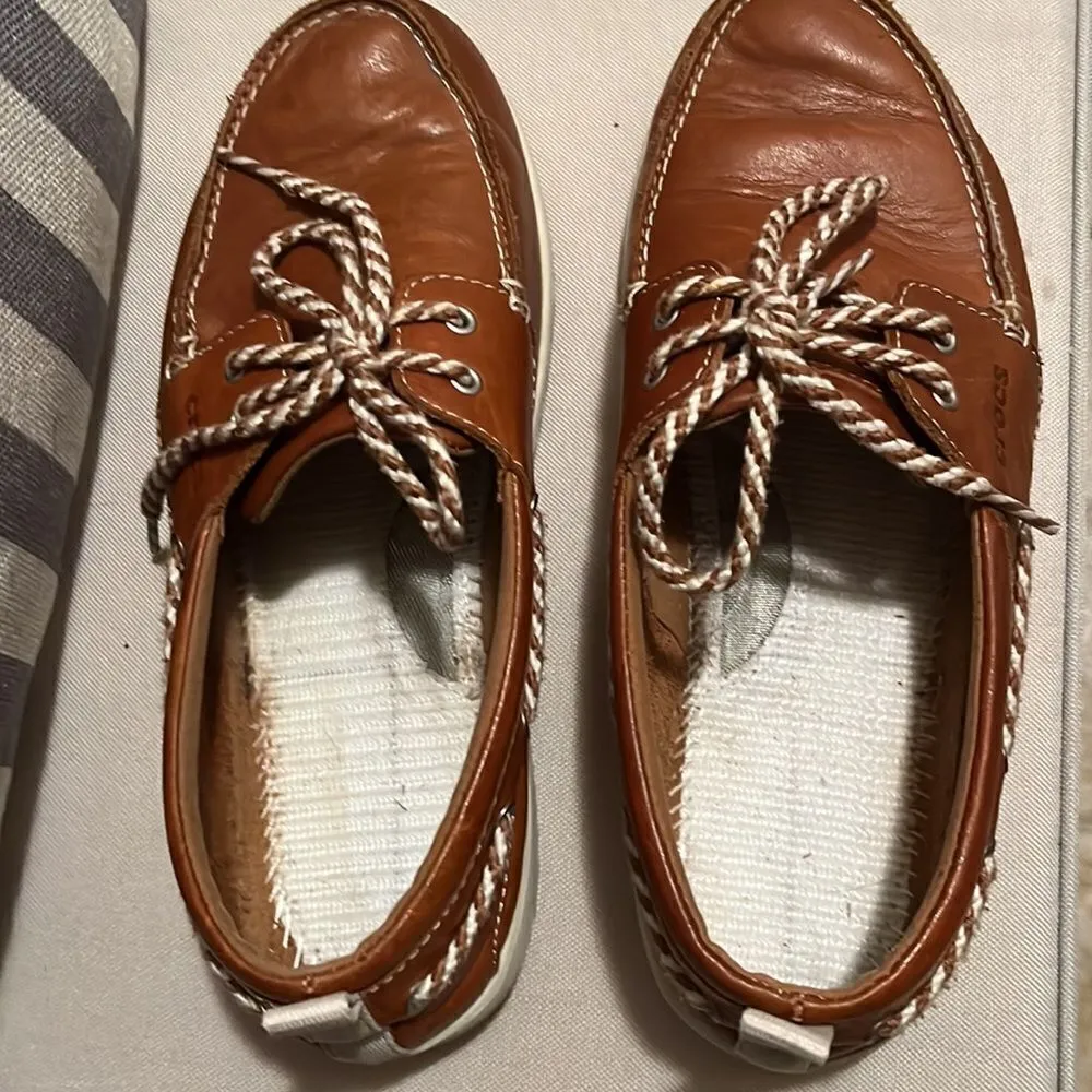 Crocs Brown Leather Deck Shoe Women’s Size 8 - Image 6