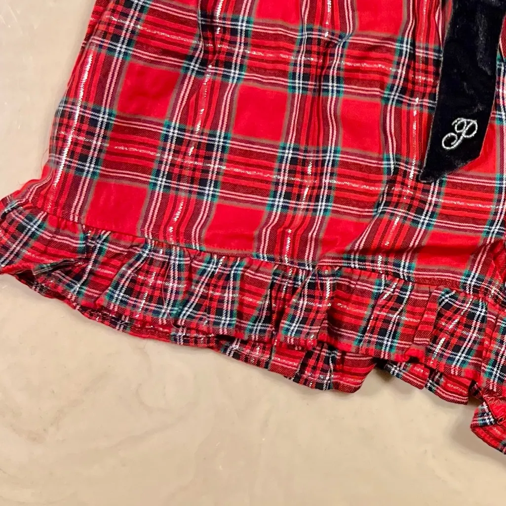 🎄PINK VICTORIA’S SECRET Flannel Pajama Shorts Red Green Plaid Ruffle Preppy L - Image 4
