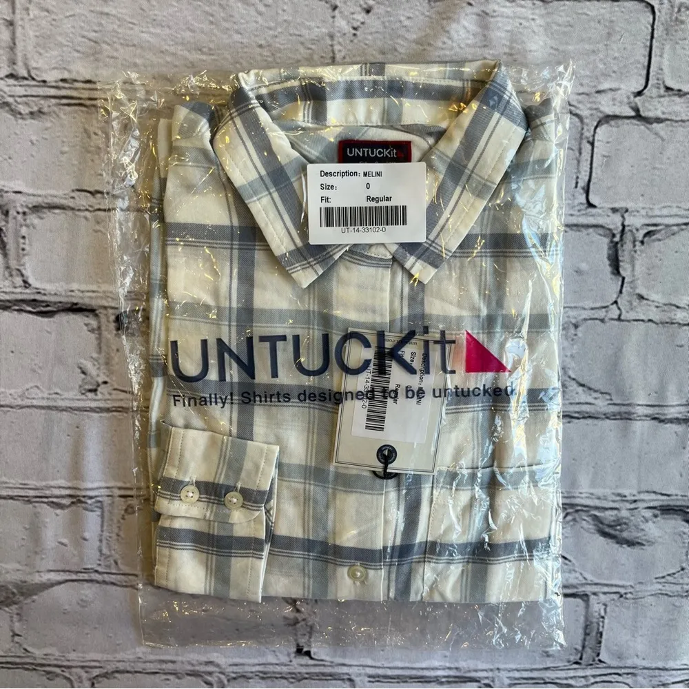 Untuckit Melini Size 0 NWT NEW Plaid Button Down Classic Womens Blue - Image 3