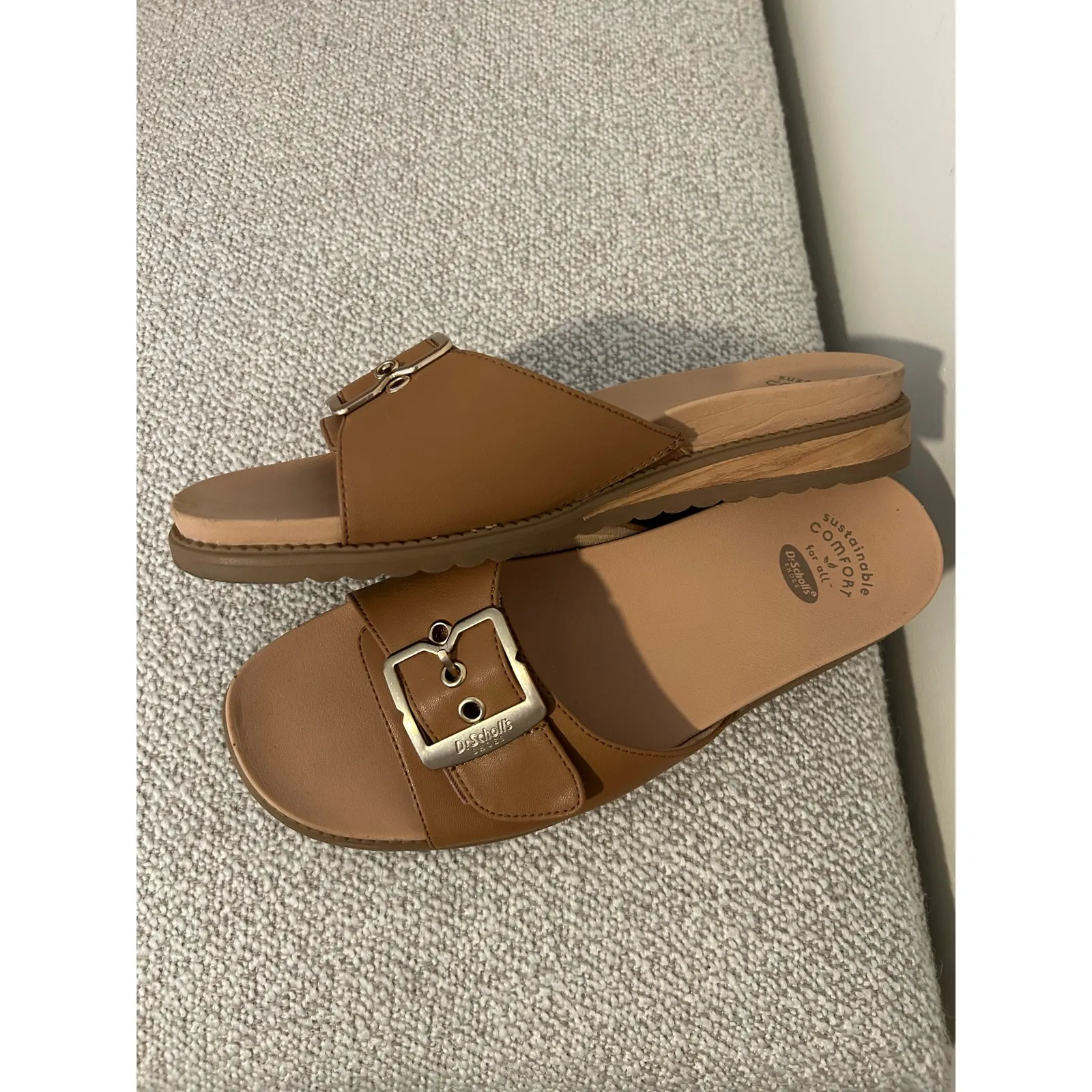 Dr Scholl’s Iconic Bockle Sandals Get it Movin Honey Velcro Slide Brown Gold 9 - Image 3