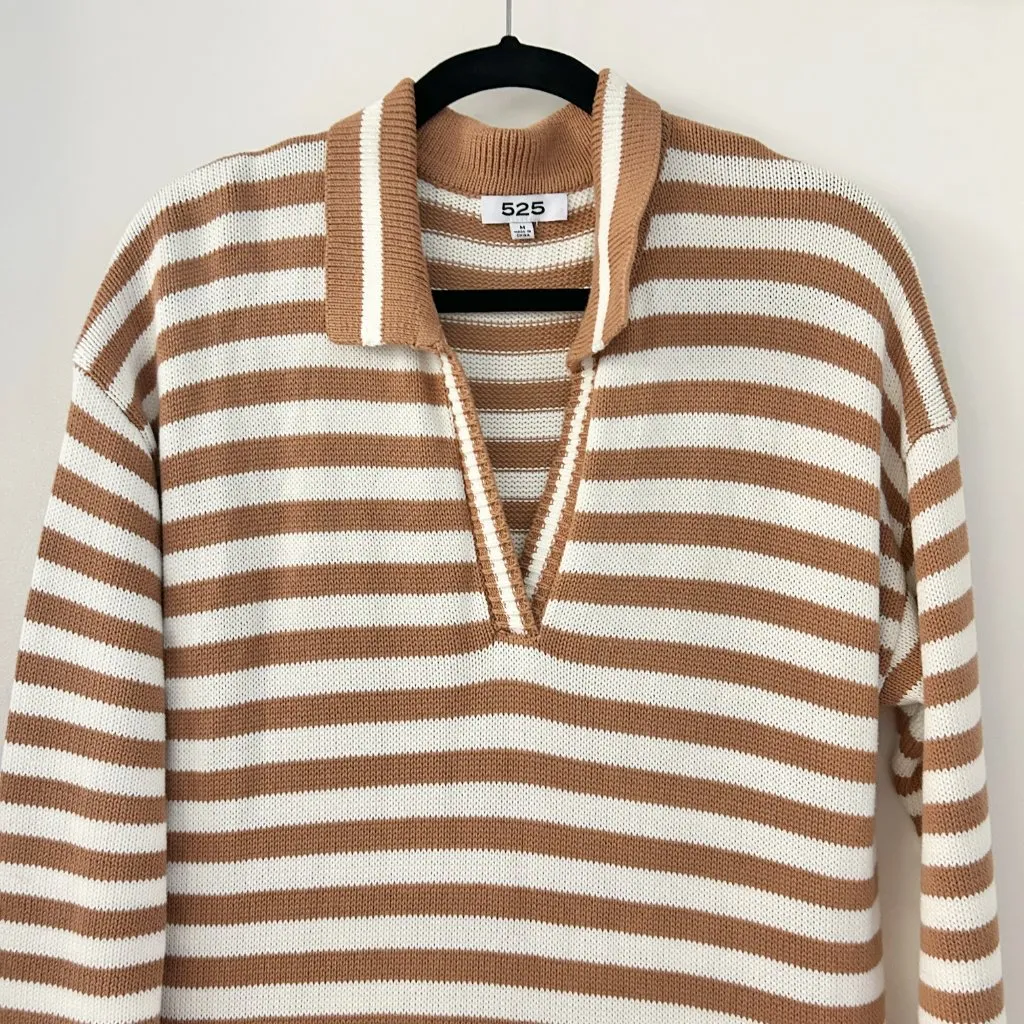 525 America Raya Stripe Polo Knit Sweater Dress in Walnut Multi Size M LIKE NEW - Image 7