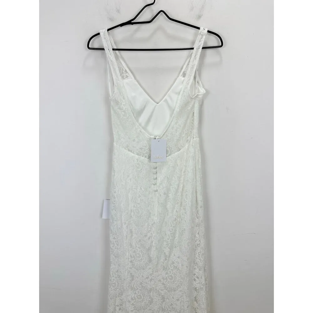 Lulus Beloved Eternity White Lace Sleeveless Backless Maxi Dress Wedding S NWT - Image 12