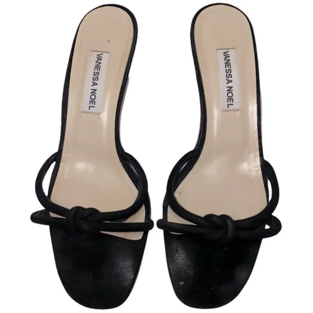 Vanessa Noel Women’s Size 40 10 Black Suede Knotted Open Toe Slides Heels - Image 3