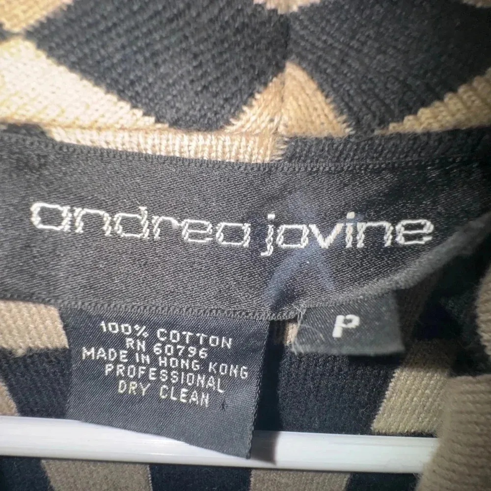 Andrea Jovine women’s Cotton knit black‎ tan checker vest fringe trim petite med - Image 4