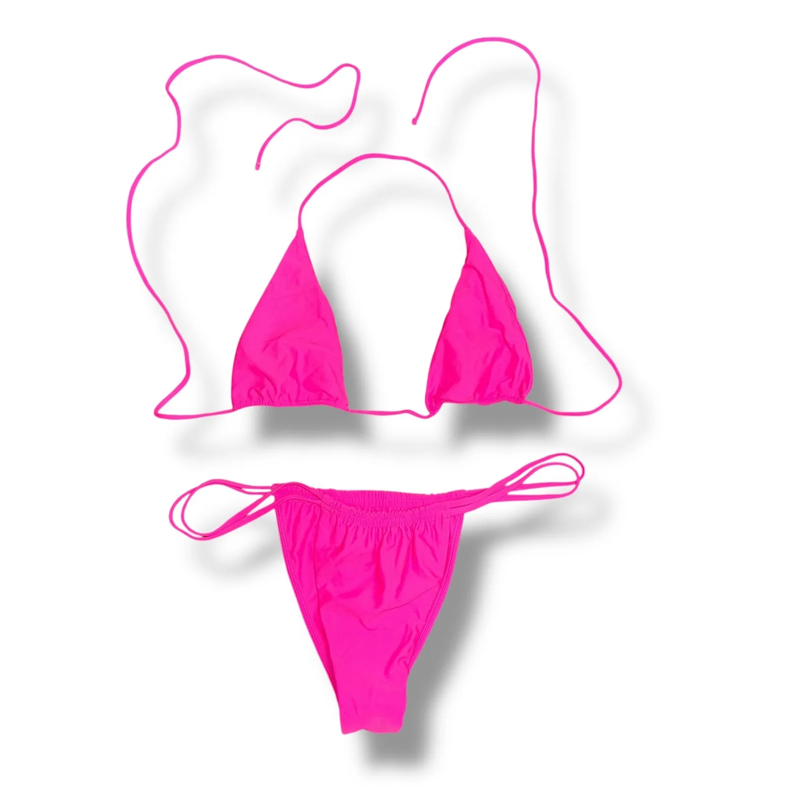 LOVERS + FRIENDS Neon Pink String Bikini Swimsuit Set Bra Top Smal Bottoms Large - Image 3